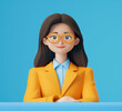 3d cartoon character of office woman, generative ai