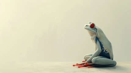 Wall Mural - Frog sitting on the floor with copy space. Vintage style.