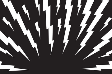 Thunder bolt pattern. Electric power, flash light, jagged stripes background. Superhero, boom, speed or surprise cartoon effect. Black and white comic print. Vector illustration