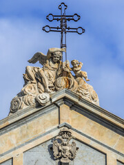 Poster - Top of the frontage of Cathedral of Saint Agatha in historic part of Catania, Sicily Island in Italy