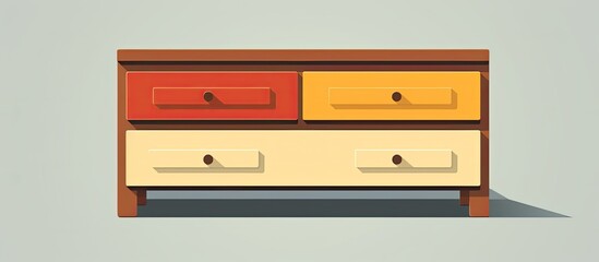 Poster - A rectangular chest of drawers made of hardwood with four drawers of different colors, set against a gray background