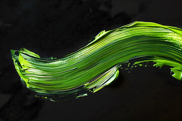 Wall Mural - thick green acrylic oil paint brush stroke on a black background