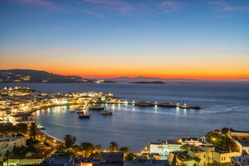 Canvas Print - Coast of Mykonos town at sunset. Greece. Europe