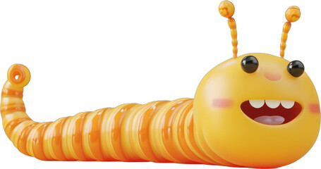 A cute worm in apricot color, with a wide smile showing teeth, radiating pure cuteness and charm! 🐛😁🧡