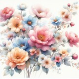 Fototapeta Kwiaty - Preciosas Flores de color acuarela Con bonitos colores pasteles