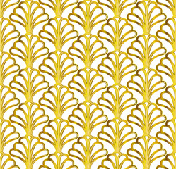 Poster - Gold Art Deco Seamless Repeat Pattern on White Background