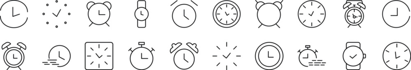 Wall Mural - collection of thin line icons of clock. editable stroke. simple linear illustration for web sites, n