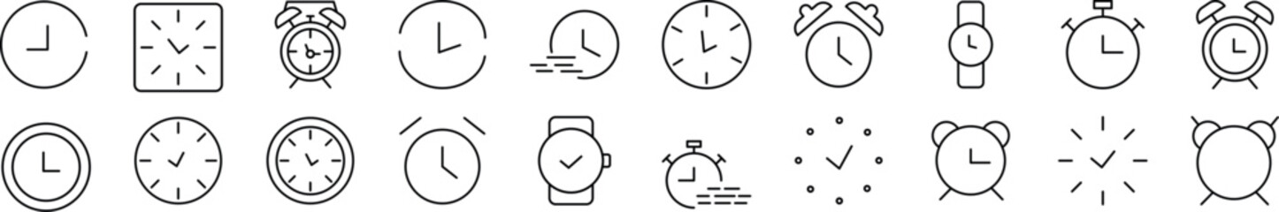Wall Mural - set of line icons of clock. editable stroke. simple outline sign for web sites, newspapers, articles