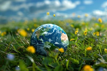 Wall Mural - earth in grass with flowers