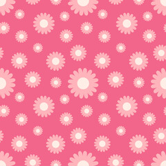 Wall Mural - Daisy flower seamless on editable background illustration. Pretty pink floral pattern for print. Flat design vector. Spring, summer flower seamless design.