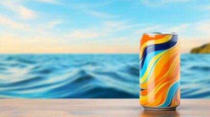Poster - Aluminum soda can mockup on abstract background with ample copy space for text placement