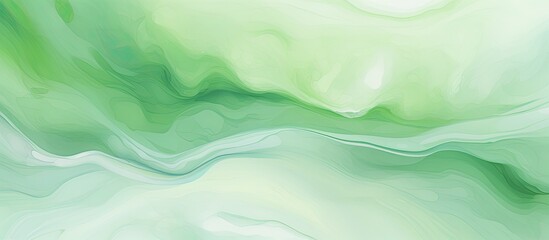 Poster - A detailed close up of a green and white marble texture resembling a fluid painting with patterns reminiscent of wind waves and clouds, in electric blue tones