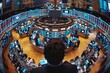© DKPhoto - A bustling stock exchange floor filled with traders and screens displaying financial data