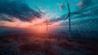 renewable energy, wind, turbines on the sunset