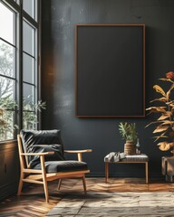 Wall Mural - Minimal Thin Wooden Frame mockup,