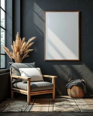 Wall Mural - Minimal Thin Wooden Frame mockup,