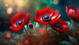 Fototapeta Fototapeta w kwiaty na ścianę - Czerwone kwiaty wiosenne anemony