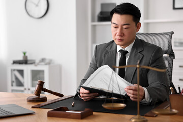 Wall Mural - Notary working at wooden table in office, space for text