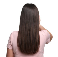 Wall Mural - Woman with beautiful hair on white background, back view