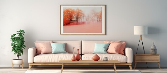 Canvas Print - A rectangular picture hangs above the comfortable couch in the living room, adding a touch of ambiance to the interior design of the property