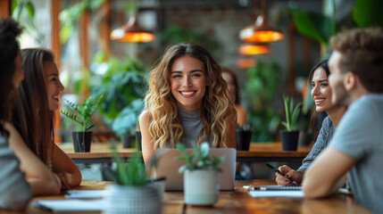 successful professional at a discussion table in an office with confident smile