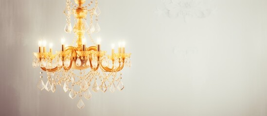 Sticker - A luxurious gold chandelier gracefully hangs from the ceiling in a room, exuding elegance and glamour with its intricate design and artistry