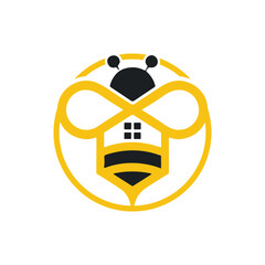 Bee home icon vector logo design template.