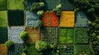 © akarawit - Aerial view of crop rotation fields, a patchwork of different crops in vibrant colors, showcasing sustainable farming practices