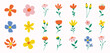 Collection of spring colorful flower elements vector. Set floral of wildflower, leaf branch, foliage on white background. Hand drawn blossom illustration for decor, easter, thanksgiving, clipart