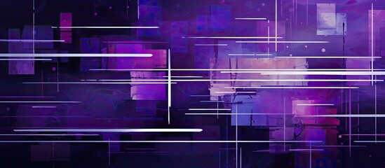 Sticker - A mesmerizing display of purple and electric blue abstract background, featuring lines and squares with a touch of magenta. The symmetry and darkness create a stunning technological vibe