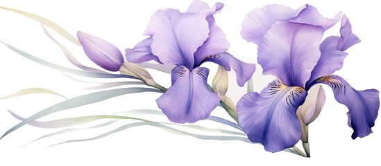 Sticker - Closeup photo of a violet Iris flower with electric blue petals on a white background, showcasing the beauty of this flowering plant in an artistic way