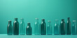Plastic bottles sit on a green-blue background, their minimalist graphic designer style, bold color palate, and vibrant color combinations apparent in light teal and light maroon.