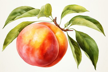 Wall Mural - Peach fruit watercolor painting