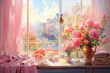 © nan - Quiet afternoon flowers by the window and kitten