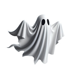 Wall Mural - flying halloween ghost in a white sheet isolated on white