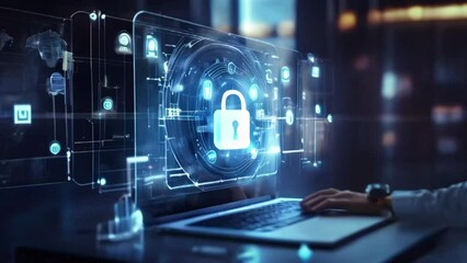 Cyber security data protection business technology privacy concept. Icon security on the virtual display
