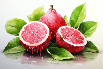 Guava fruit watercolor painting