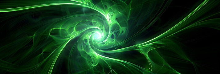 Wall Mural - Abstract green spirals on black background