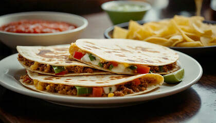 Poster - Traditional Mexican dish quesadillas with meat and vegetable filling