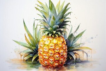 Wall Mural - Pineapple fruit watercolor painting