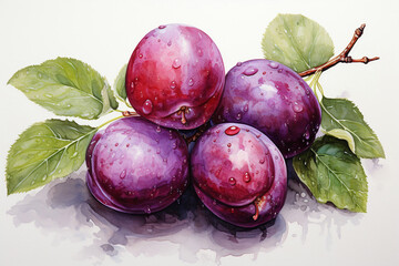 Wall Mural - Plum fruit watercolor painting