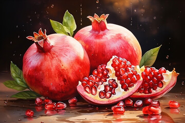 Wall Mural - Pomegranate fruit watercolor painting