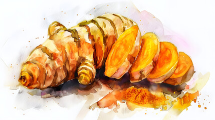 Wall Mural - Vibrant Turmeric Watercolor Masterpiece on White Backdrop