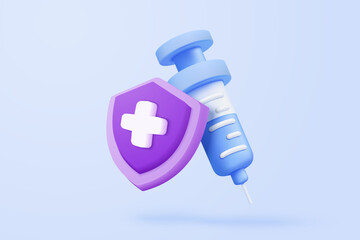 3d medical syringe icon on pastel background. vaccination medical equipment, healthcare, hematology,