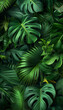 Generative AI image tropical plants, dark green leaves, monstera, A lush green tropical rainforest with various leaves, such as monstera and ferns, walpaper