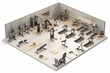 © Box Milk - 3D Render of a fitness center with cardio machines, weightlifting equipment, and group exercise areas, on isolated white background, Generative AI