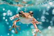 A frog gracefully propels itself through the rippling water, its webbed feet creating gentle ripples