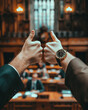 Parliamentary Voting: Raised Fingers Signifying Unity and Democracy, Signifying the Adoption of Important Decisions, in the Style of News Journalism.