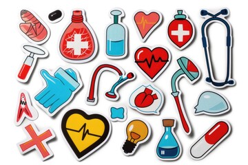 Wall Mural - Medicine health care cartoon sticker, isolated on white background with cut-out edges. Creative concept for healthcare presentations, medical illustrations, and health-related design