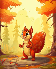 Wall Mural - A squirrel among the trees in the bright sun.